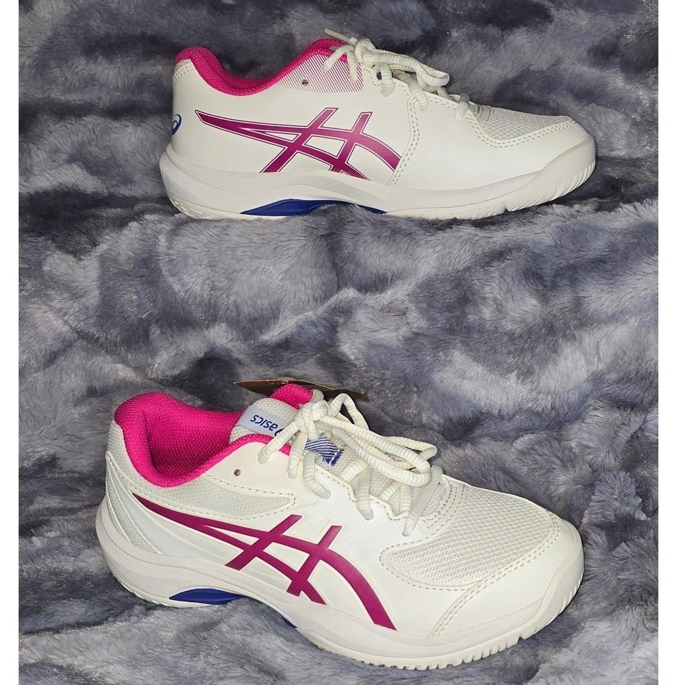 NWOT ASICS Gel-Game GS Tennis Shoes White Pink Rose Blue Kids Size 3.5